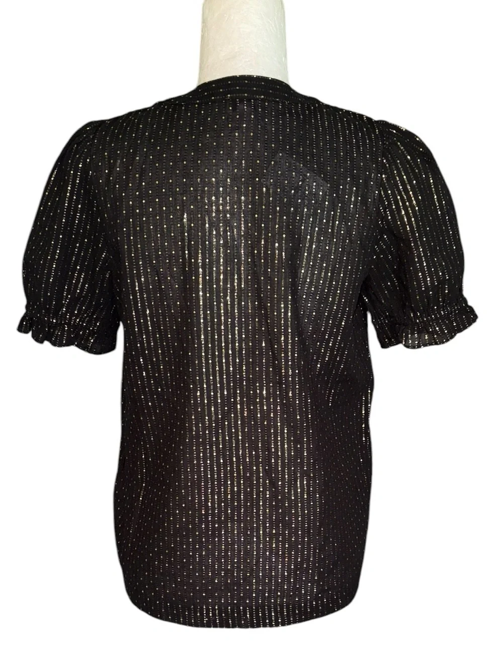 NWT J. Crew Black & Metallic Gold Lurex Dot Puff Sleeve Blouse - XS
